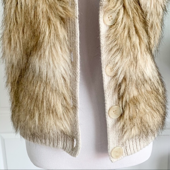 Wool Blend Ann Taylor Faux Fur Chunky Knit Button Vest - Picture 5 of 11